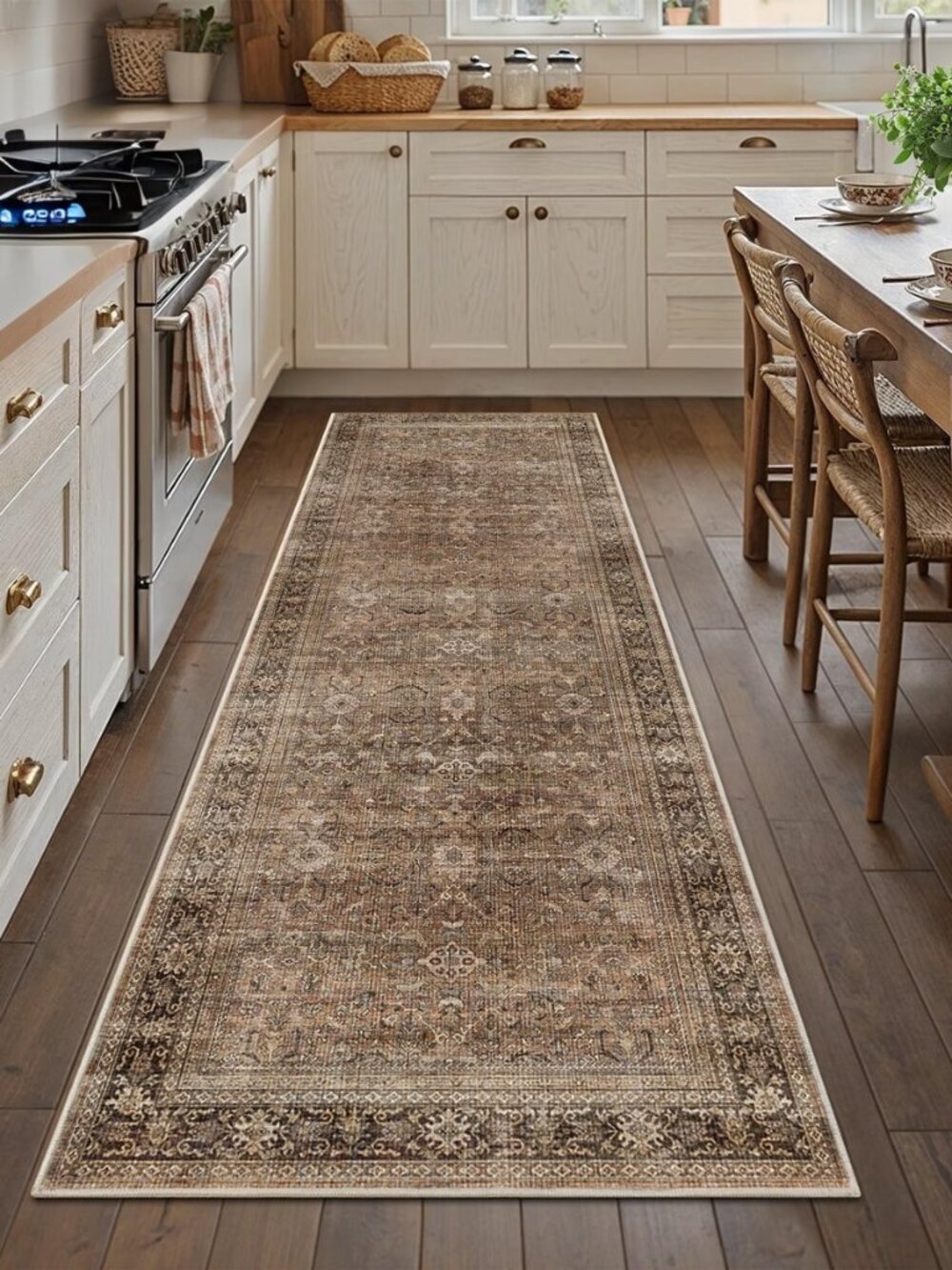 2.6x8 Hallway Runner Rug Washable Vintage Neutral Runners Brown